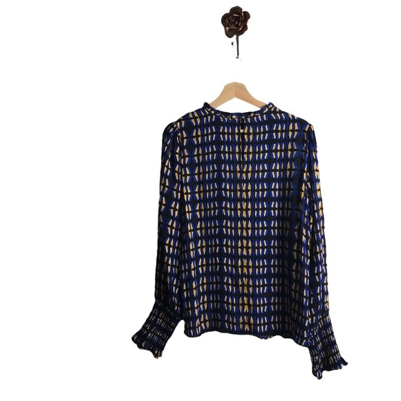 Rachel Zoe Small‎ Rayon Viscose Geometric Blouson Sleeve Smocked Cuff Top Office - Picture 5 of 10